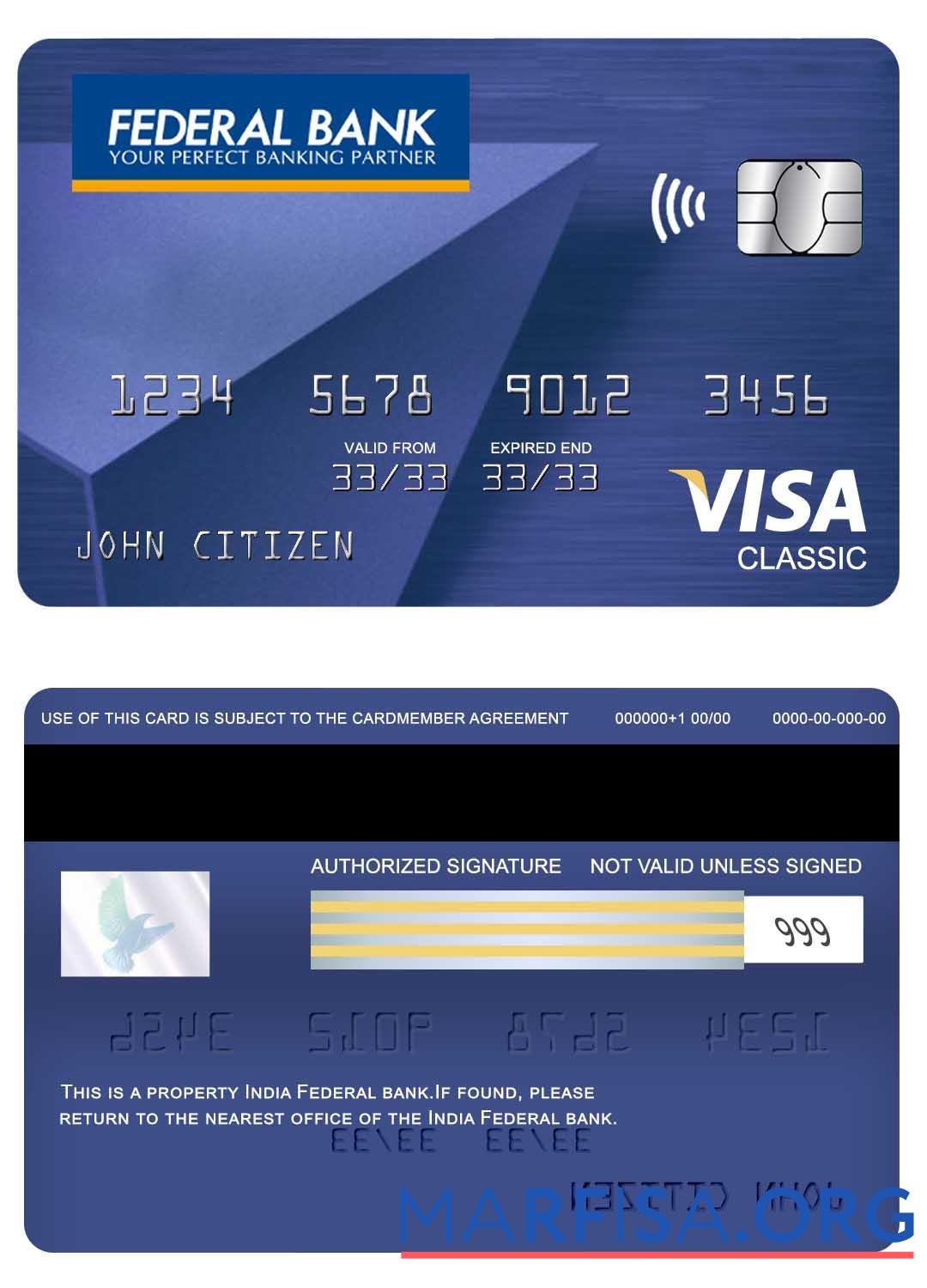 Downloadable India Federal bank visa classic card download for verification